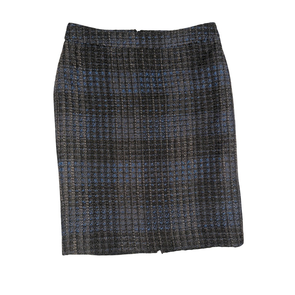 Ann Taylor Tweed Pencil Skirt 4 Women Blue Grey Wool Blend Textured